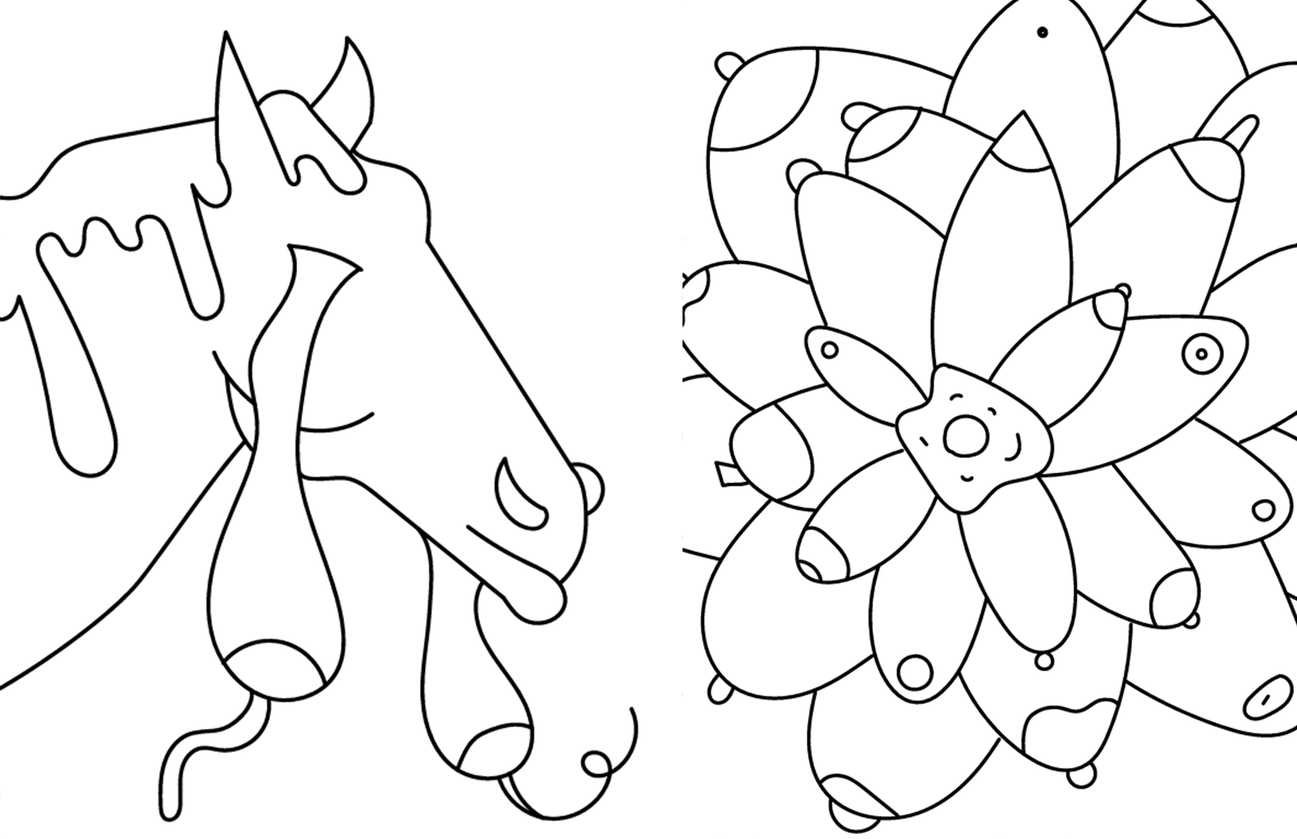 horse with boobs coming out of its eyes next to a flower made up of boob petals